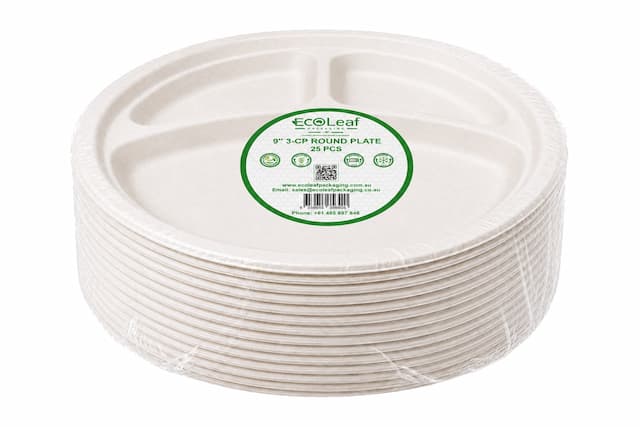 9" 3-Compartment Round Plate